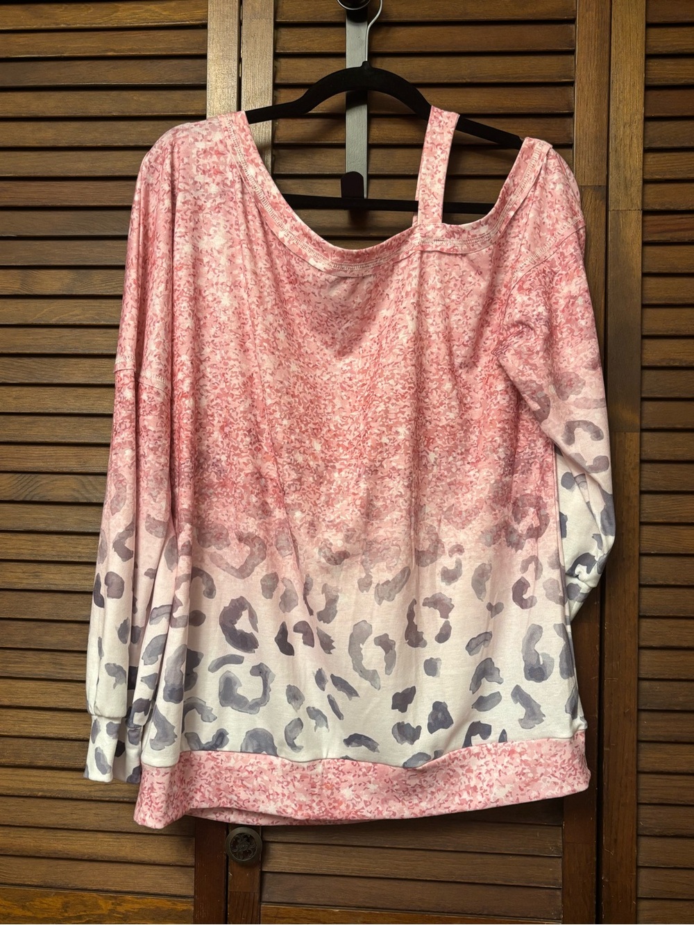 Pink Ombre Cold-Shoulder  Leopard-Print Top